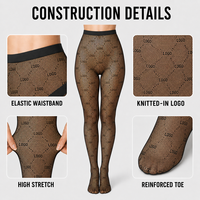 Collants résille personnalisés avec logo pour femmes, taille haute, motif tricoté, maille, OEM ODM, marque privée, vente en gros