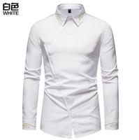 Nouvelle chemise à manches longues asymétrique brodée de style européen pour hommes