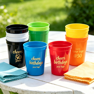 Gobelets en plastique pour enfants les plus populaires, 12 oz, gobelets colorés, grands gobelets en plastique pour anniversaire, pique-nique, serviette - Product Image 1
