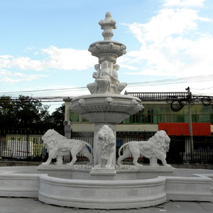 Fuente de mármol blanco de piedra natural tallada a mano para exteriores de jardín grande de lujo con estatua de Animal León - Product Image 4