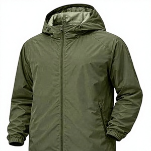 Veste coupe-vent pour homme, couleur vert olive, style décontracté, fermeture éclair, extérieur en cuir véritable, séchage rapide, respirante, coupe régulière, hiver - Product Image 1