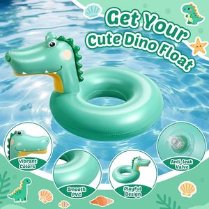 Cute Dinosaur <b>Inflatable</b> Swimming Ring, Green Dino <b>Pool</b> <b>Float</b> for Kids, Summer Beach Lake Party Swim Tube - Product Image 5