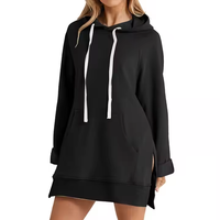 Sweatshirts occidentaux à manches longues surdimensionnés pour femmes Logo personnalisé imprimé Épaule tombante Robes mi-longues à capuche Décontracté Grande taille Couleur unie
