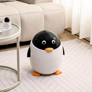 Cute Penguin Trash Can Round With Lid For Home Bedroom Bathroom Indoor Use - Product Image 1