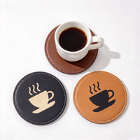 Promotion de gros usine : Sous-verre rond en cuir PU, motif tasse à café gaufré, imperméable et résistant à la chaleur, pour table