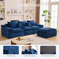 Canapé modulaire en mousse compressée de luxe moderne en forme de L, emballé sous vide avec ottoman, pour salon