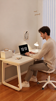 Bureau d'ordinateur moderne et durable avec étagère pour salon, bureau d'étude pour étudiant, assemblage simple, plateau en bois, pieds en métal