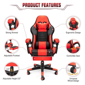 <span class=keywords><strong>Sillas</strong></span> de juego personalizadas de alto estándar rojo estilo de carreras altavoces de música <span class=keywords><strong>sillas</strong></span> gamer con luces RGB Silla de juego LED con reposapiés - Product Image 4