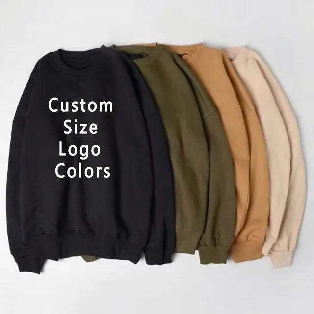 Kualitas tinggi kustom Logo uniseks Streetwear Pullover bulu polos katun kelas berat organik kru leher Sweatshirt untuk pria