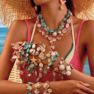 Collar, Pulsera y Aretes de Acero Inoxidable Impermeables y Coloridos, Joyería de Moda para Verano y Playa con Dijes de Caracola, Concha y Estrella de Mar - Product Image 1