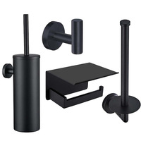 Vente flash : Ensemble d'accessoires de salle de bain 4 pièces en acier inoxydable noir, porte-papier toilette, crochet pour serviette, brosse de toilette pour toute salle de bain moderne