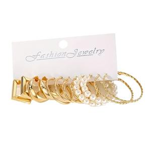 Ensemble de boucles d'oreilles tendance, géométriques, en alliage plaqué or, imitation perle, bijoux de fête pour femmes - Product Image 4