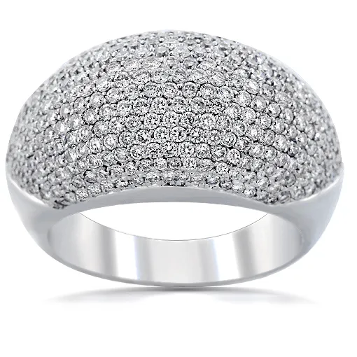 Custom Fine Jewellery 18K Pave Dazzling Diamond Domed Fashion Cocktail Statement 925 Silver Vintage Ring