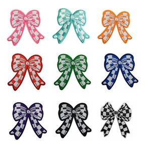New Hot Iron on Embroidered Colorful Checkered Bow Knot Patch for Hat Hoodies Decoration - Product Image 2
