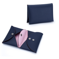 Dompet Lipat Minimalis Kulit Asli dengan Kancing, Kantung Kecil Terstruktur, Lapisan Nilon, Portabel
