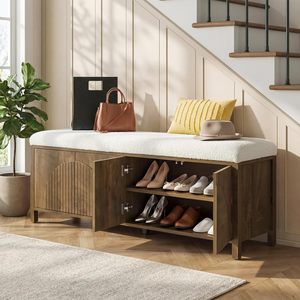 Banc à chaussures en bois SENYU avec coussin et rangement, organisateur d'entrée moderne, style scandinave, meubles de salon - Product Image 5