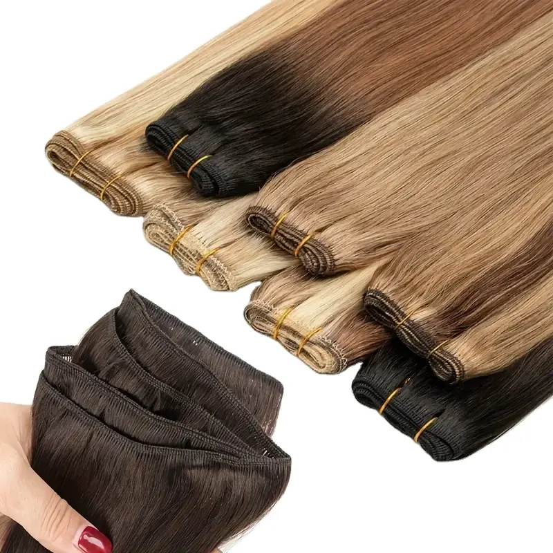 Custom Cuticle Aligned Virgin Russian Hair Silky Straight Wave Style Dyed Machine Double Weft Genius Weft Human Hair Extensions