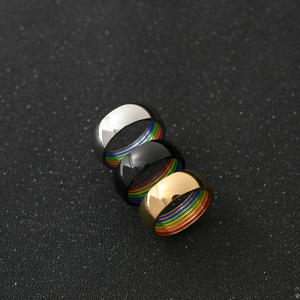 Fashion Quality Gold Plated Stainless Steel Hidden Inner Rainbow LGBT Pride Ring Plain Smooth Band <strong>Finger</strong> Ring for Men Women - Product Image 2