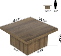 Table basse carrée en bois de 35,4 pouces, table centrale marron vintage avec grand plateau, meubles de salon pour petits espaces