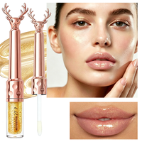 Vente flash - Gloss à lèvres argenté scintillant en forme de cerf - Huile à lèvres hydratante - Gloss liquide brillant longue tenue - Cosmétique OEM à étiquette privée