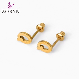 Waterproof PVD 18K Gold Plated 316L Steel Screw <b>Back</b> <b>Earrings</b> Hexagon Shape for Women Office Outfits Casual Minimalist Jewelry - Product Image 5