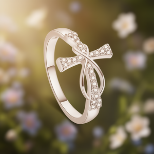 Bague Croix Plaqué Or Blanc avec Cristaux Brillants Sertis Pavé, Bijou Religieux Chrétien Unisexe pour Usage Quotidien - Product Image 2