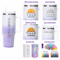 Gobelet isotherme en acier inoxydable de 40 oz, personnalisé en gros, avec strass et diamants, pour boissons chaudes et froides, avec paille et poignée, cadeau pour femme