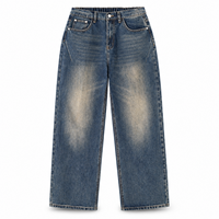 Jean baggy pour homme 470 GSM, denim épais délavé dégradé, coupe large et droite, avec taille élastique pour le streetwear