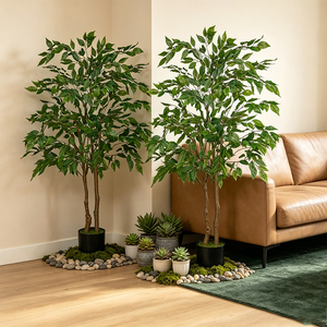 Grand <span class=keywords><strong>arbre</strong></span> artificiel Ficus réaliste en plastique, sur pied, pour la décoration intérieure moderne, les espaces commerciaux et les aménagements paysagers. - Product Image 1