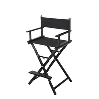 Chaise de directeur extra large de qualité supérieure, cadre noir avec toile noire, hauteur de comptoir-chaise de directeur de maquillage en aluminium/bois massif