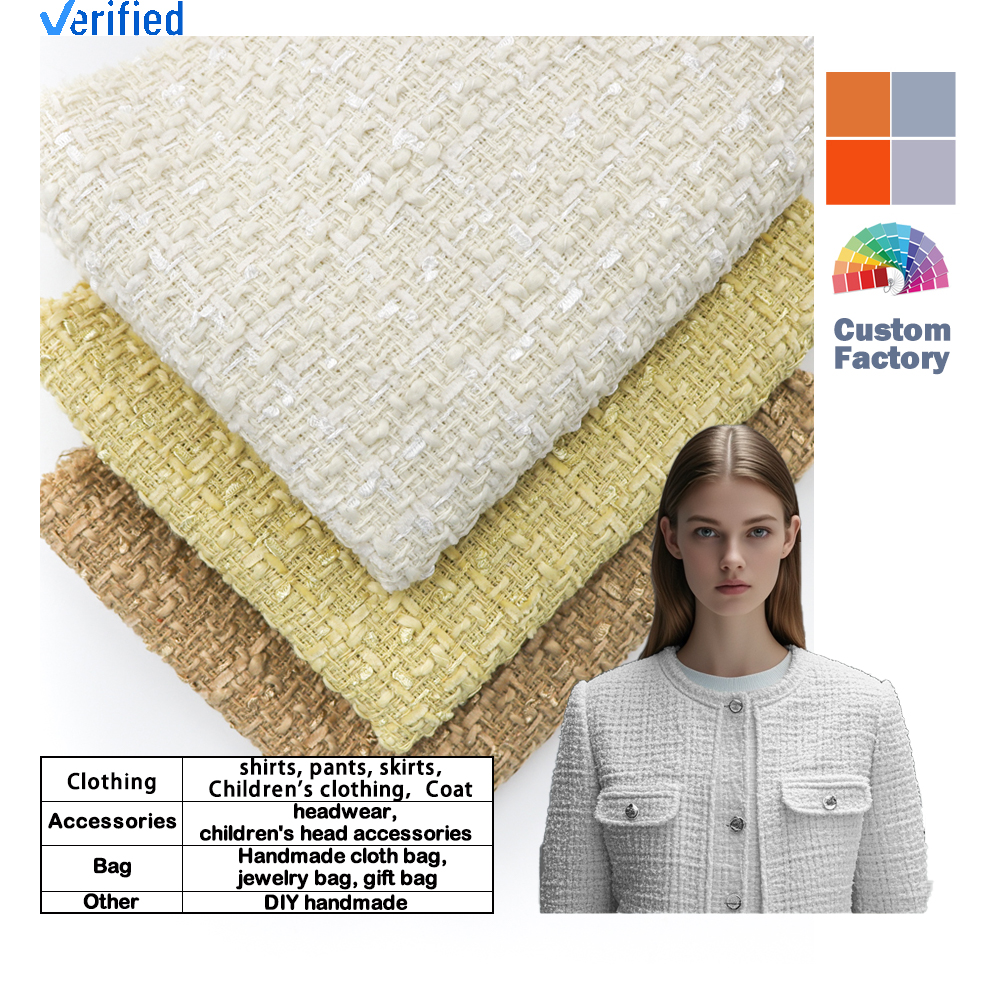 Well-designed Elegant Textured Woolen Fabric 100% Polyester Tweed Fabric Woven Yarn Dyed Fabric for Coats Blazers