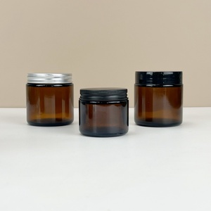 Hot Selling <b>Empty</b> Amber Round Shape Glass Candle <b>Jar</b> 50g 60g 100g 150g 200g 250g Cosmetic Face Cream Glass <b>Jar</b> with Cap - Product Image 6