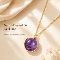 Collier pendentif en améthyste naturelle enroulée sur fil, chaîne en acier inoxydable, bijoux or et argent