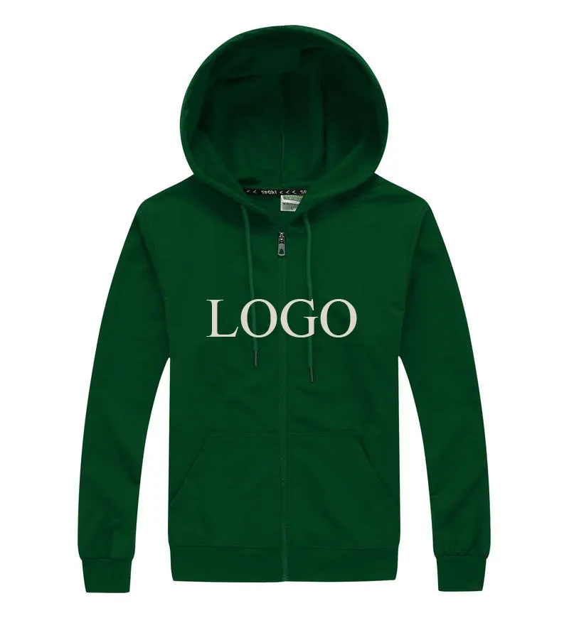 custom logo printing blank hoodies wholesale zip up hoodie men's hoodies Dark green for puff print