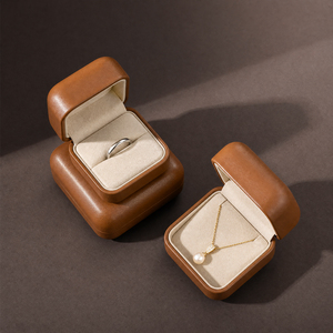 Zebopak Brown PU Leather <b>Earring</b> <b>Box</b> Set with Kraft Paper Jewelry Gift Bag Ribbon Handle Storage Case Manufacturer - Product Image 2