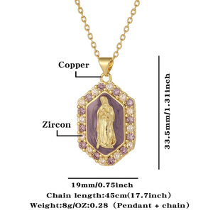Collar KOMI con Colgante de la Virgen María en Oro de 18K con Circonitas Cúbicas y Esmalte Dorado, Collar con Medalla Milagrosa - Product Image 5