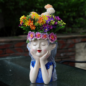 Transfrontalier créatif résine artisanat fée Pot de fleur ornements méditation fille pour balcon cour jardin décoration de noël - Product Image 3