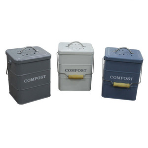 Food waste bin with wooden handle galvanized iron rectangle metal compost bucket bin
