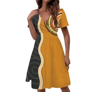 2025 nuovi prodotti personalizzati <span class=keywords><strong>arte</strong></span> indigena australiana Sexy moda donna con scollo a V stampa su richiesta abiti da donna taglie forti - Product Image 3
