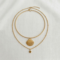Collar Gargantilla de Acero Inoxidable con Oro de 18K Serie Océano, Collar Geométrico con Colgante de Estrella y Concha Lisa