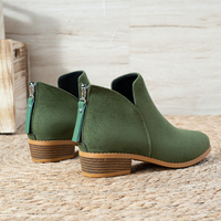 Bottines en daim pour femmes, coupe en V, fermeture éclair latérale, bout pointu, talon bloc bas, bottines courtes, noir, beige, vert, chaussures d'automne et d'hiver