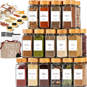 Coperchio di bambù da cucina 4oz 36 <span class=keywords><strong>contenitori</strong></span> di <span class=keywords><strong>spezie</strong></span> in <span class=keywords><strong>vetro</strong></span> vasetti di condimento bottiglia di <span class=keywords><strong>spezie</strong></span> barattolo di sale pepiera Set con etichetta privata - Product Image 1