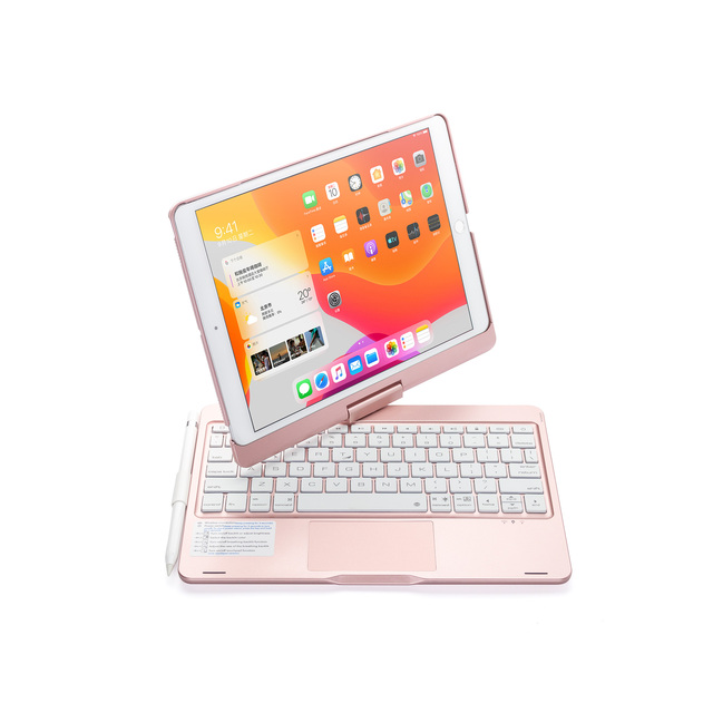 360° Rotation Wireless Keyboard Case for iPad 10.2inch 7th/8th/9th Generation(2019/2020/2021)Tablet Case With Touchpad-Rose Gold