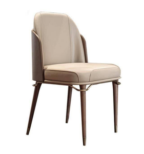 Chaise de salle à manger légère et luxueuse de style scandinave, dossier en bois massif, cuir beige clair, chaise de salle à manger pour salle à manger, chaise de cuisine - Product Image 1