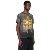 Modieus trendy rib gebreide crewneck t-shirt met verbleekte en verweerde effecten, 100% katoenen jersey, ademend, milieuvriendelijk, losvallende pasvorm, grijs, met print.