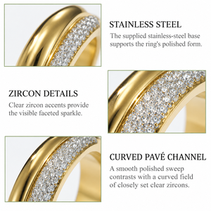 Curved Pave Zircon Band <b>Ring</b> Stainless Steel 14K Gold Vacuum Plated Gold Tone Wide <b>Statement</b> <b>Ring</b> - Product Image 5