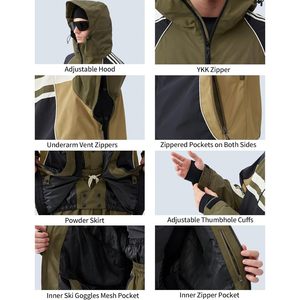 Veste de ski unisexe 20K imperméable, isolée, coupe-vent, respirante, pour snowboard et ski de poudière - Product Image 5