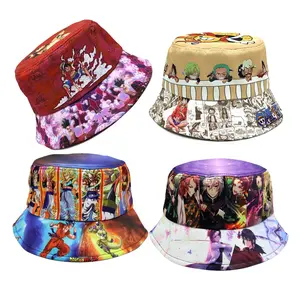 Sombreros de cubo de dragón DBZ Demon Slayer con estampado de estilo japonés de 27 colores para fanáticos del anime en verano al aire libre