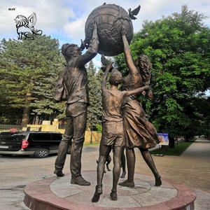 Escultura Metálica Decorativa de Estilo Europeo BLVE, Globo Terráqueo de Bronce Fundido, Estatua Familiar de Tamaño Real - Product Image 1