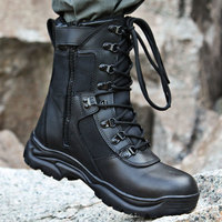 Chaussures tactiques de sécurité pour homme avec fermeture éclair, à lacets, respirantes, en cuir grainé, pour le désert, la randonnée et le travail en extérieur